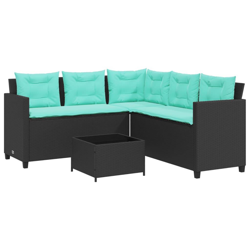 vidaXL Gartensofa mit Tisch und Kissen L-förmig Schwarz Polyrattan