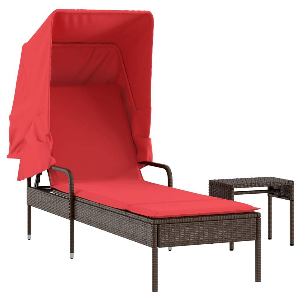 vidaXL Sonnenliege mit Sonnendach und Tisch Braun Polyrattan