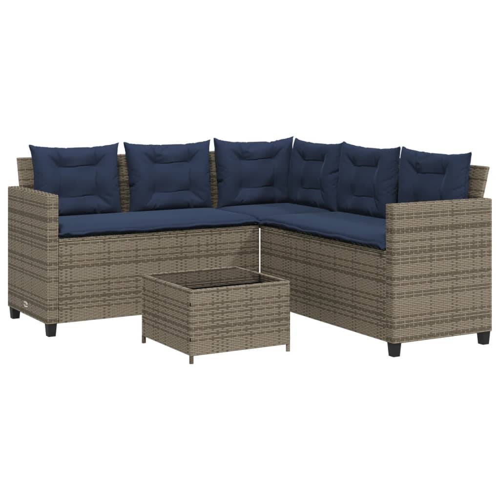 vidaXL Gartensofa mit Tisch und Kissen L-förmig Grau Polyrattan