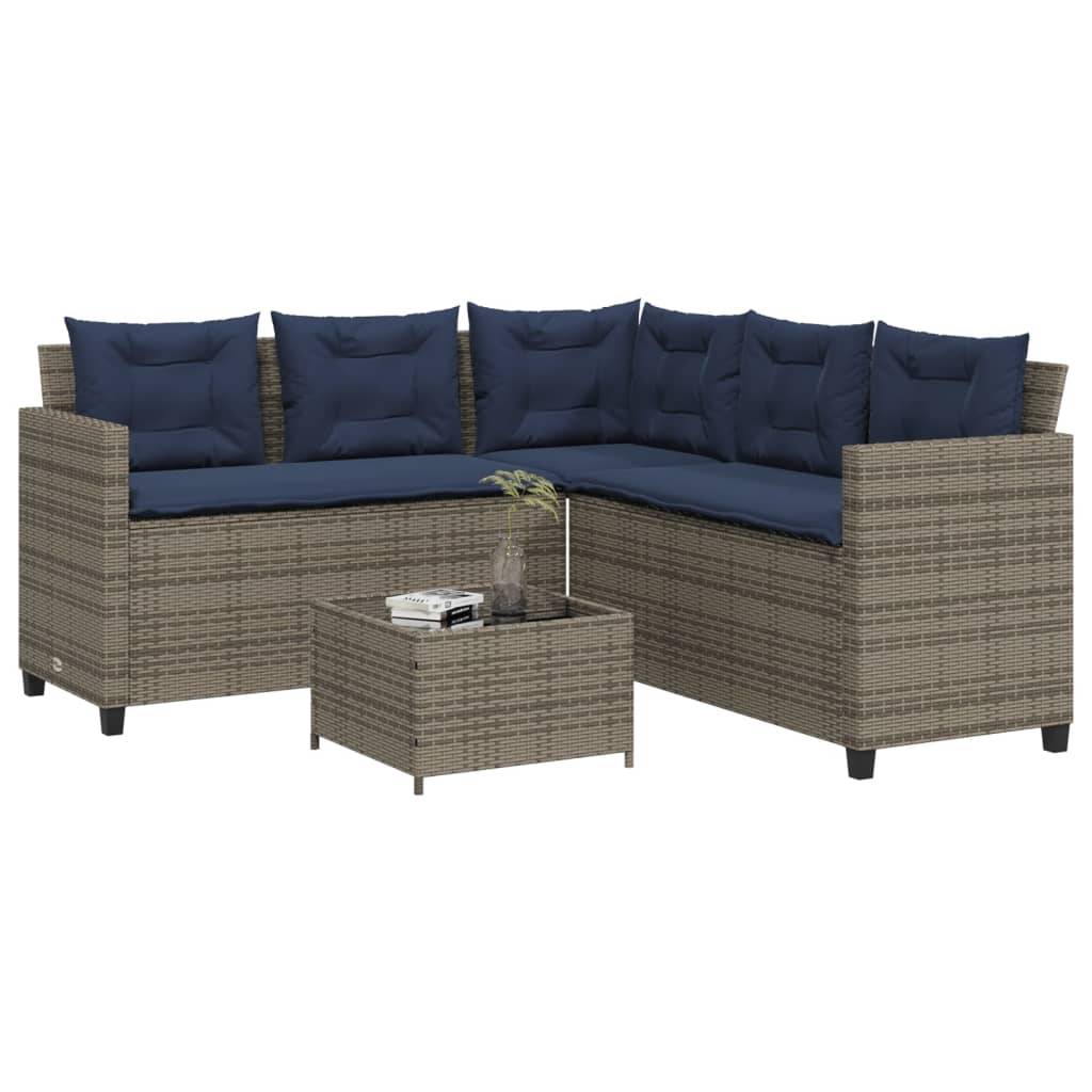 vidaXL Gartensofa mit Tisch und Kissen L-förmig Grau Polyrattan