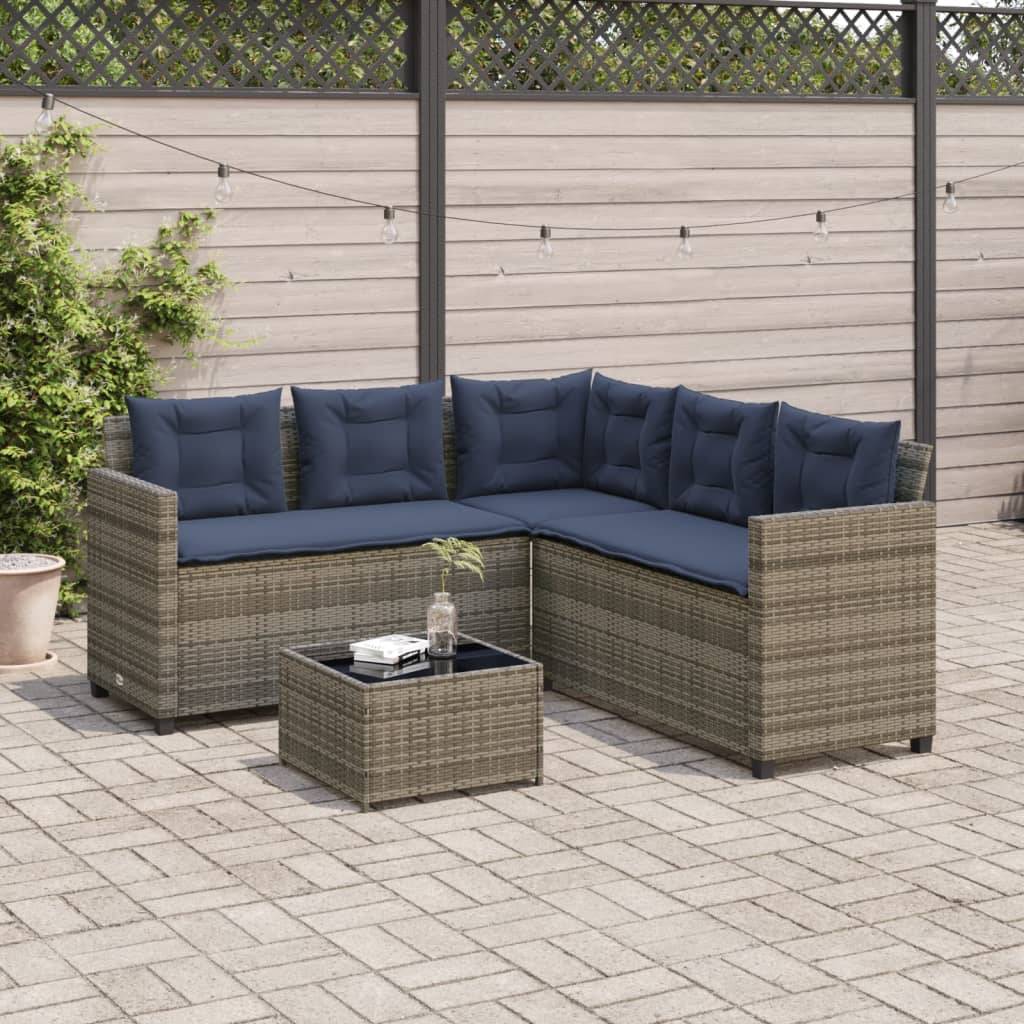 vidaXL Gartensofa mit Tisch und Kissen L-förmig Grau Polyrattan