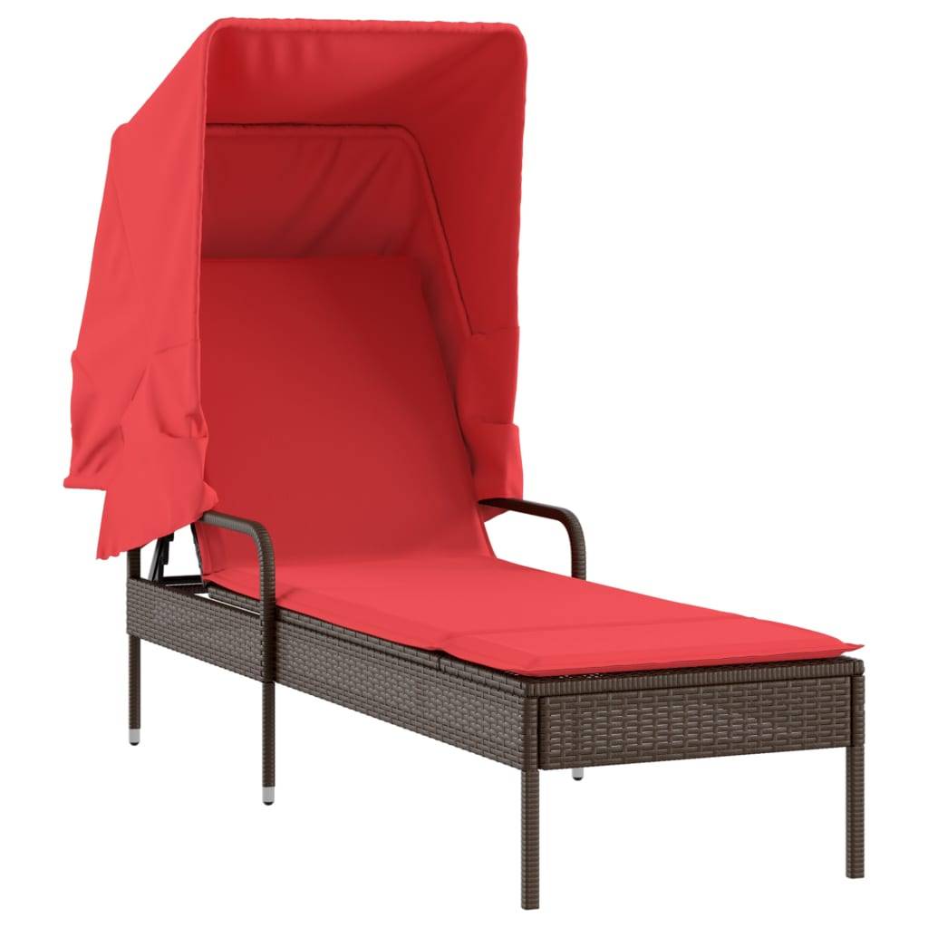 vidaXL Sonnenliege mit Sonnendach Braun Polyrattan
