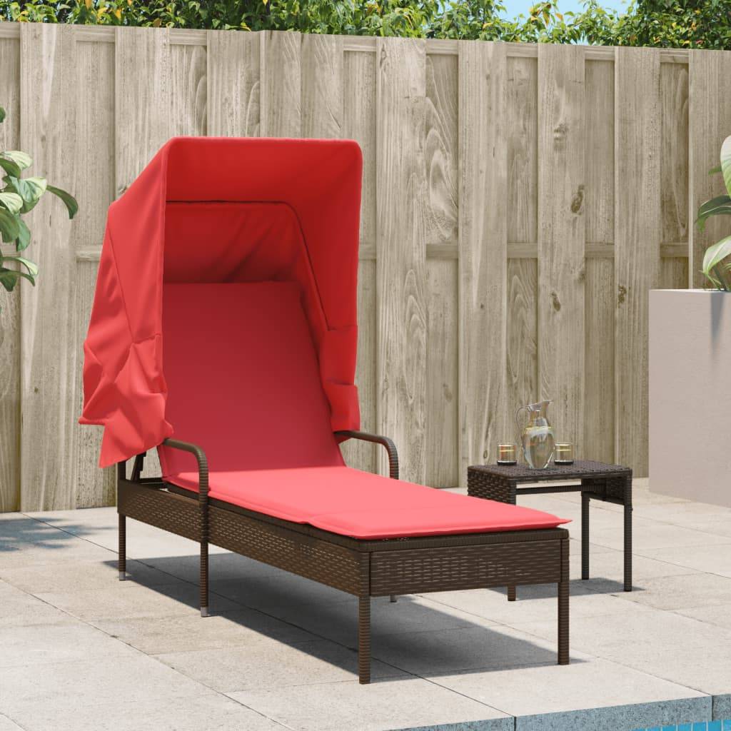 vidaXL Sonnenliege mit Sonnendach Braun Polyrattan