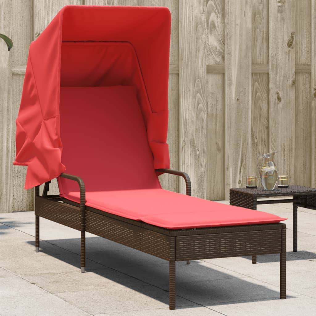 vidaXL Sonnenliege mit Sonnendach Braun Polyrattan