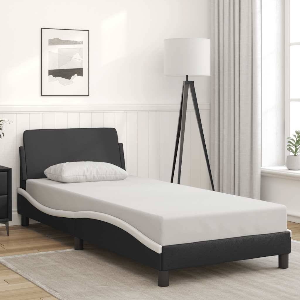 vidaXL Bettgestell Dover Schwarz-Weiß 90x190 cm Kunstleder