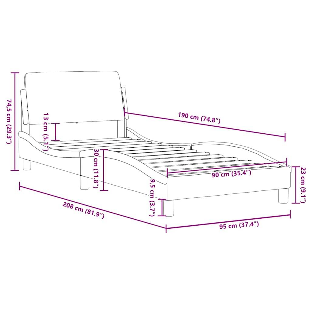 vidaXL Bettgestell Dover Schwarz-Weiß 90x190 cm Kunstleder