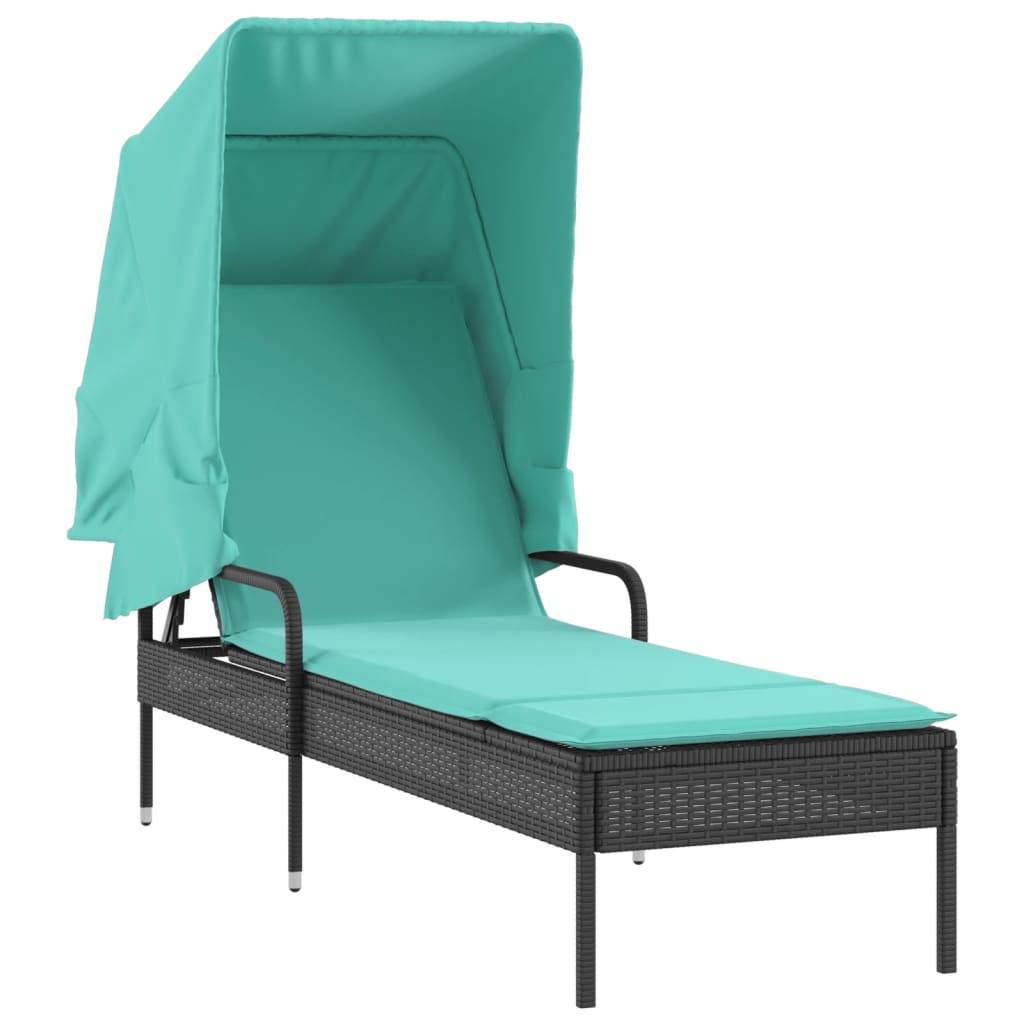 vidaXL Sonnenliege mit Sonnendach Schwarz Poly-Rattan