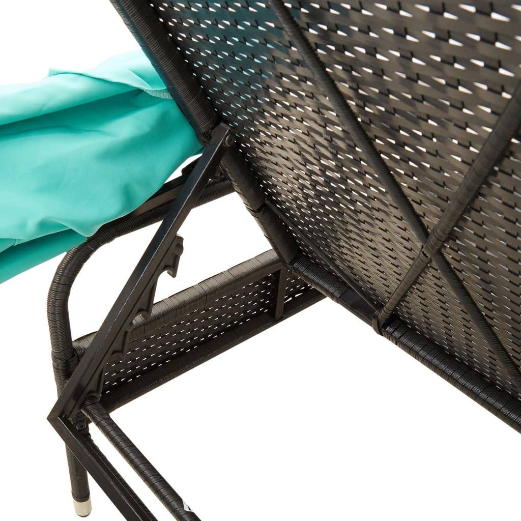 vidaXL Sonnenliege mit Sonnendach Schwarz Poly-Rattan