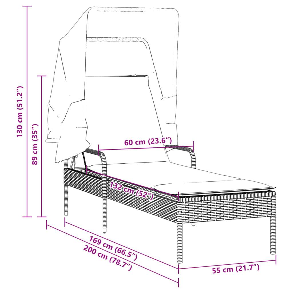 vidaXL Sonnenliege mit Sonnendach Schwarz Poly-Rattan