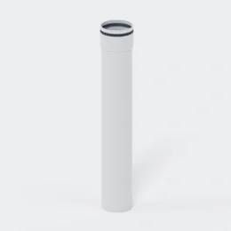 Ein weißes zylindrisches Rohr oder eine Batterie, die aufrecht auf einem einfachen hellen Hintergrund steht.