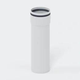 Eine weiße zylindrische Flasche oder ein weißer zylindrischer Behälter mit dunklem Rand oben, gezeigt vor einfachem hellem Hintergrund.