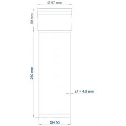 Technische Zeichnung eines vertikalen Rohrabschnitts mit Kennzeichnung Ø97 mm, 280 mm lang, Oberkante Höhe 68 mm, Wandstärke s1 = 4,5 mm und Unterseite gekennzeichnet DN 90.