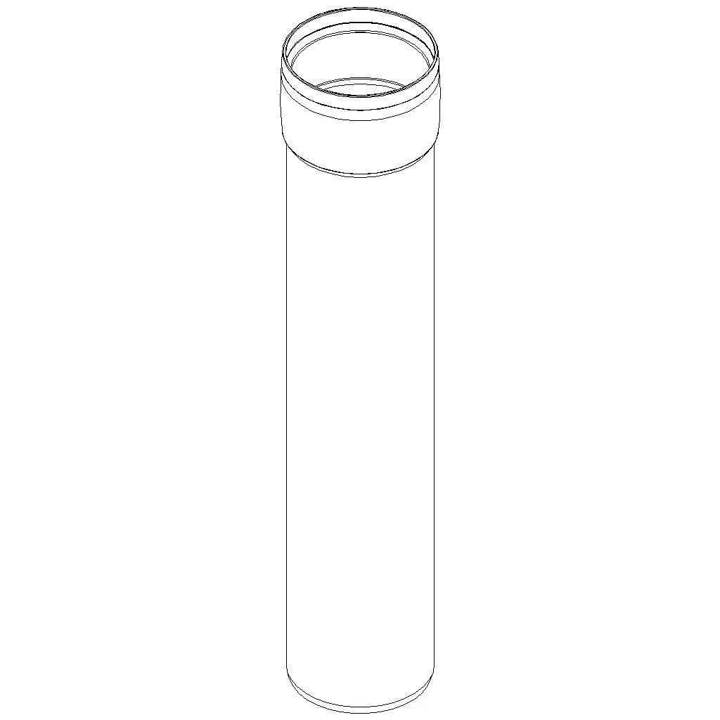 Einfache Linienzeichnung eines hohen zylindrischen Rohrs oder einer Flasche mit offener Oberseite, dargestellt auf einfachem weißem Hintergrund.