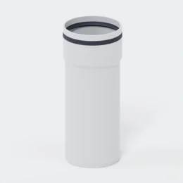 Ein einfacher weißer zylindrischer Rohrstutzen oder Lüftungsdeckel mit einem dunklen Ring oben, dargestellt vor hellem Hintergrund.