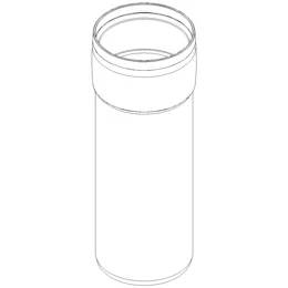 Illustration einer hohen, leeren zylindrischen Flasche oder eines Behälters mit weit offener Mündung und abgerundeter Basis, dargestellt vor einem einfachen weißen Hintergrund.