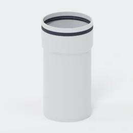 Weißer zylindrischer Rohrverbinder mit einer dunklen Gummidichtung rund um die obere Öffnung, gezeigt auf einfachem Hintergrund.