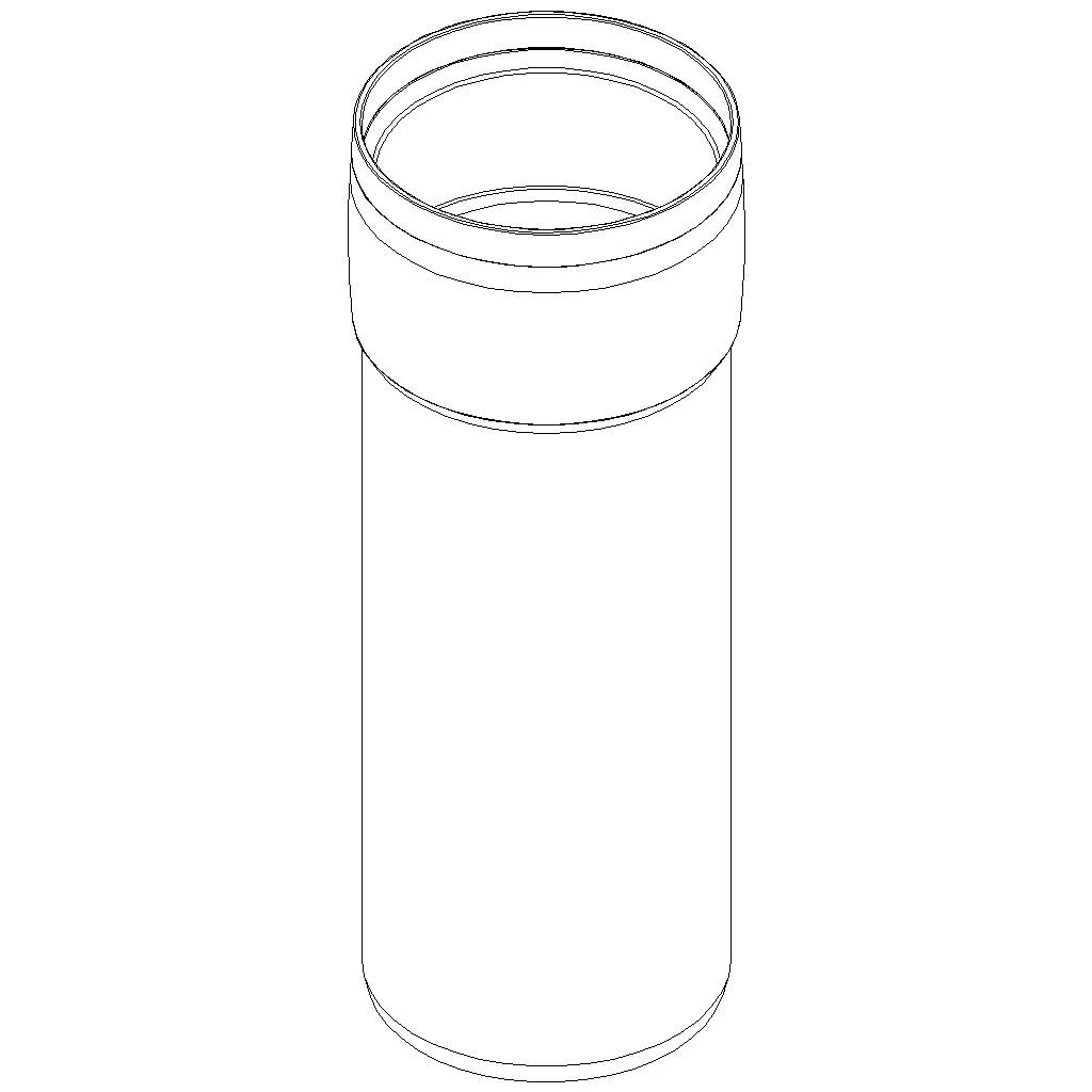 Abbildung eines hohen zylindrischen Kunststoffbehälters oder einer Flasche mit offener Gewindeoberseite, gezeigt auf einfachem weißem Hintergrund.