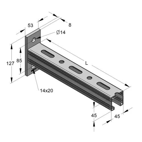 MEFA Konsole C-Profil 45/45, Platte längs, Stahl, verzinkt, Stange mit 525mm, 1 Stk.