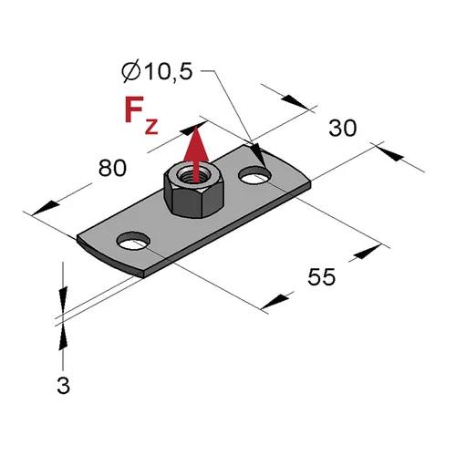 MEFA Grundplatte Typ 0, M10, 80x30x3mm, Stahl S235, verzinkt, 50 Stk.