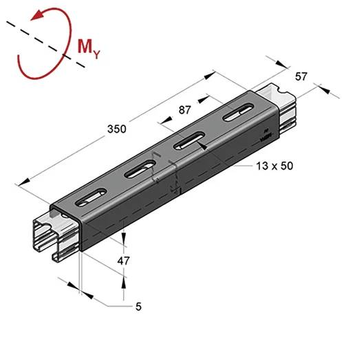 MEFA Verbindungsstück C-Profil 45, 350x57x47mm, Stahl S235, verzinkt, 1 Stk.