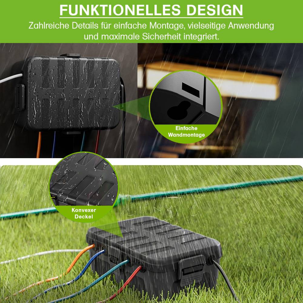 Offgridtec wasserdichte Kabelbox IP44, 6 Eingänge, schwarz, für Kabel bis 12mm
