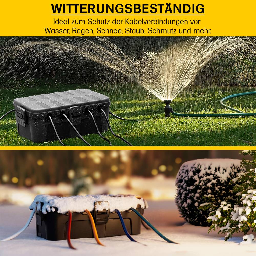 Offgridtec wasserdichte Kabelbox IP44, 6 Eingänge, schwarz, für Kabel bis 12mm