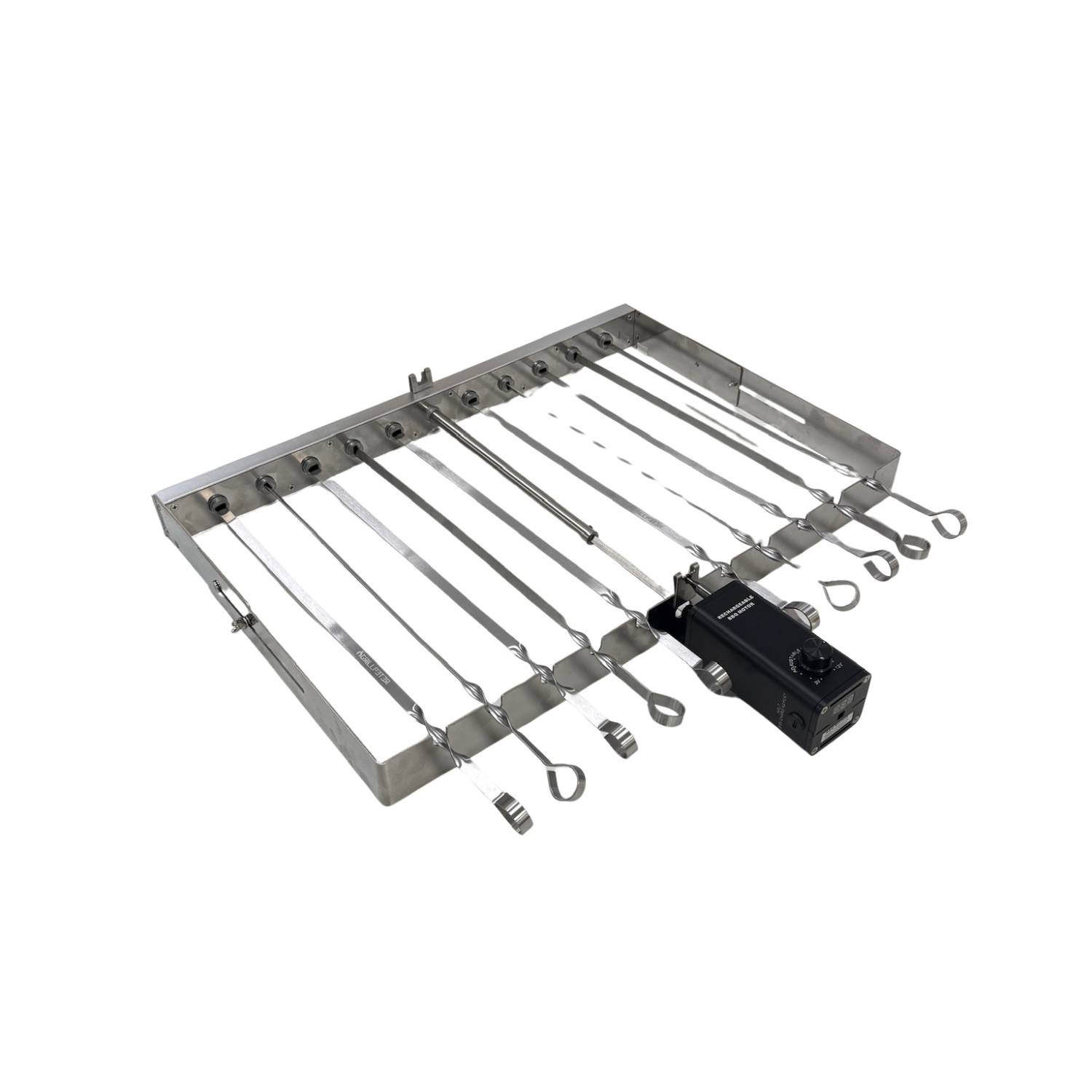 Elektrischer Spießdreher Wostok Akkumotor für Mangal Gasgrill inkl.10 Spieße 60cm