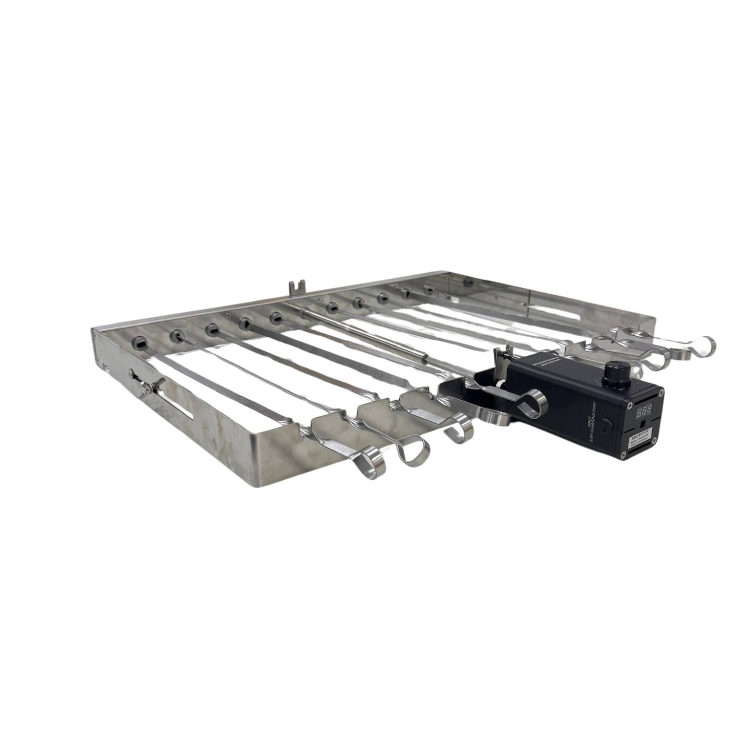 Elektrischer Spießdreher Wostok Akkumotor für Mangal Gasgrill inkl.10 Spieße 60cm