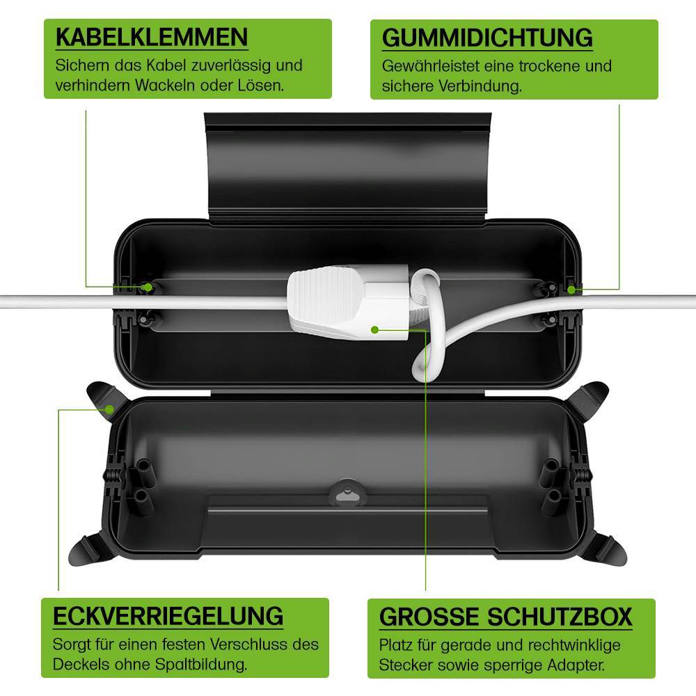 Offgridtec wasserdichte Kabelbox IP44, 2 Eingänge, schwarz, für Kabel bis 12mm