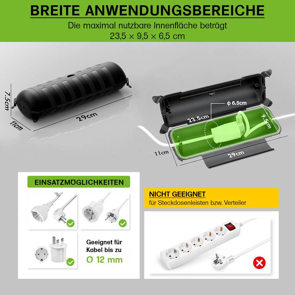 Offgridtec wasserdichte Kabelbox IP44, 2 Eingänge, schwarz, für Kabel bis 12mm