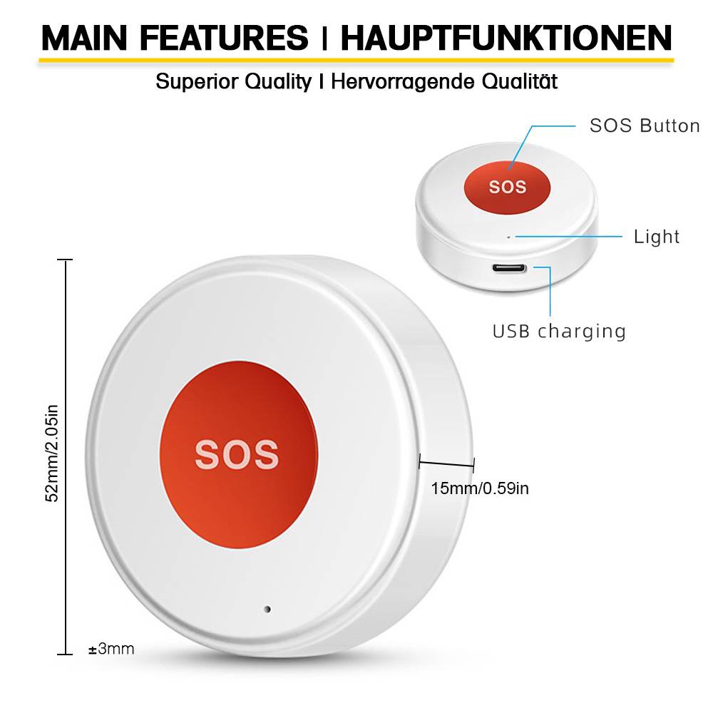 Offgridtec Smart WiFi Senioren Notrufknopf – Tuya Smart Life, App-Alarm