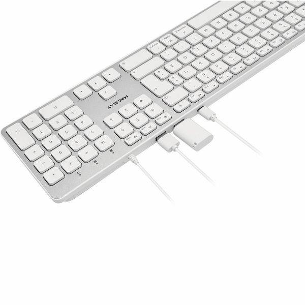 Macally UCZKEYHUBW-DE erw. USB-C Tastatur, Deutsches QWERTZ Layout, Alu Weiß
