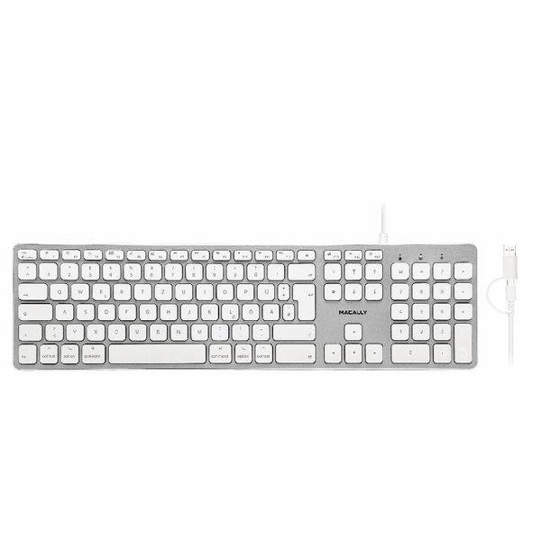 Macally UCZKEYHUBW-DE erw. USB-C Tastatur, Deutsches QWERTZ Layout, Alu Weiß