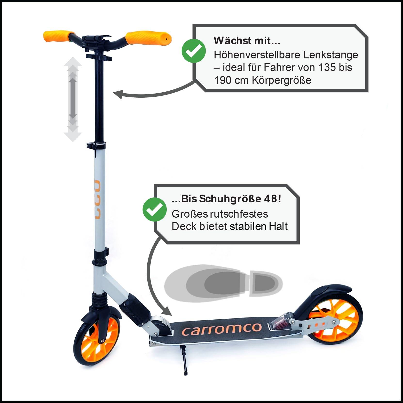 Carromco Scooter Cityroller für Kinder ab 6 Jahren - Roller Dreamliner - klappbarer Tretroller mit großen 200mm Rädern, höhenverstellbar