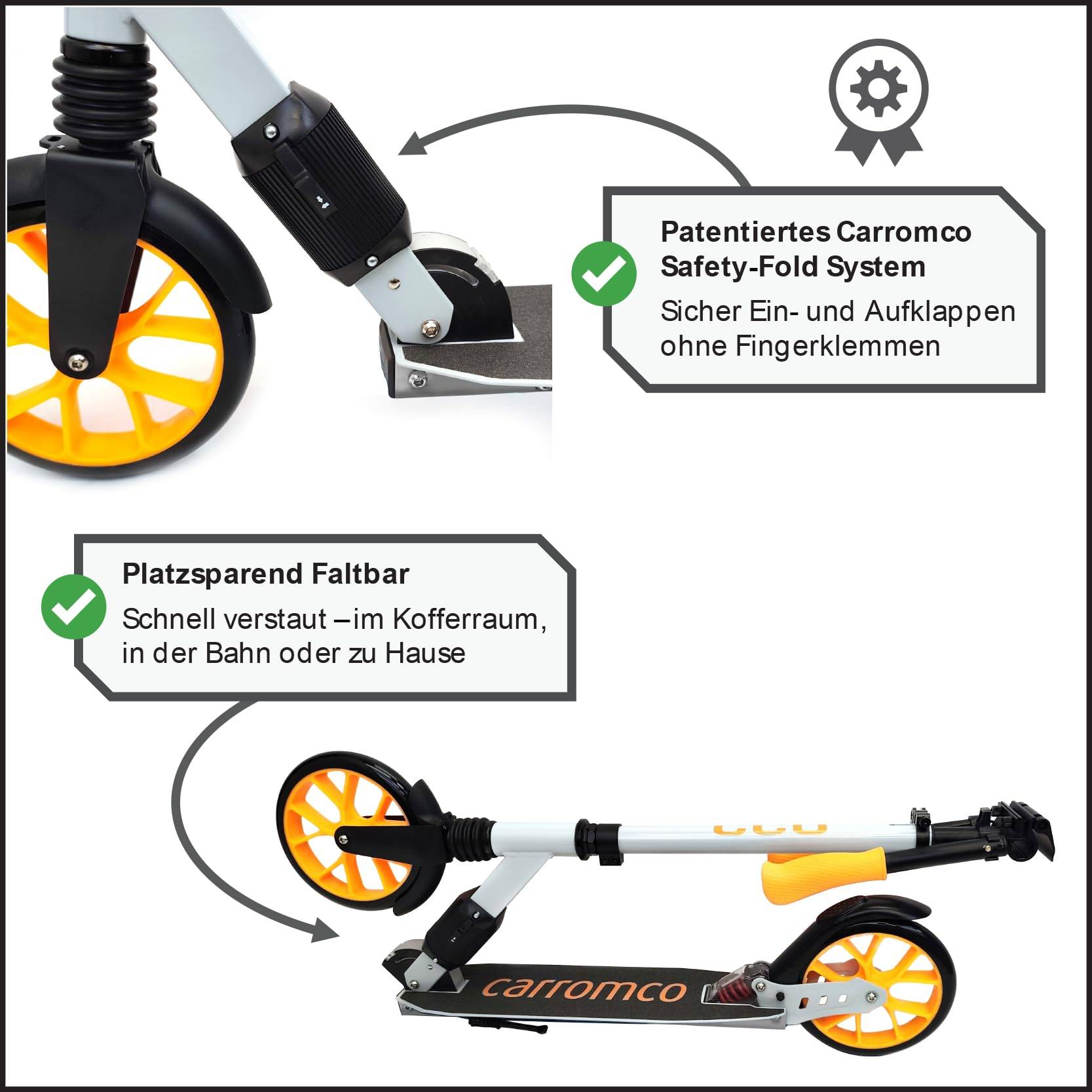 Carromco Scooter Cityroller für Kinder ab 6 Jahren - Roller Dreamliner - klappbarer Tretroller mit großen 200mm Rädern, höhenverstellbar