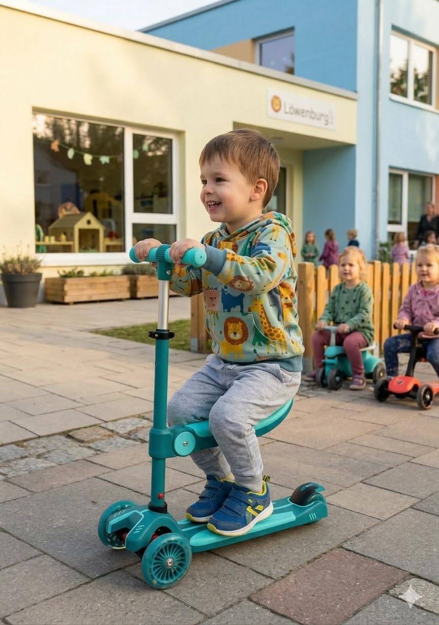 Carromco 2in1 Kinderroller mit Sitz - 3-Rad Kinderscooter ab 3 Jahren, Scooter Kinder, Höhenverstellbar, LED-Leuchtrollen, ABEC-5 Lager