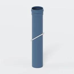 Blauer zylindrischer Rohrverbinder mit einem diagonalen Schnitt oder einer Naht in der Mitte auf einfach weißem Hintergrund.