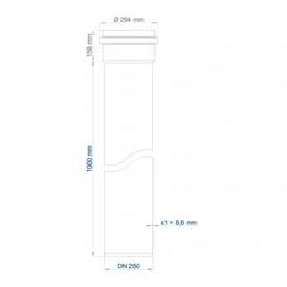 Technische Zeichnung eines senkrechten zylindrischen Rohres oder Kanals mit beschrifteten Abmessungen D 284 mm, 1000 mm, DN 250 und Wandstärke s1 = 8,6 mm.