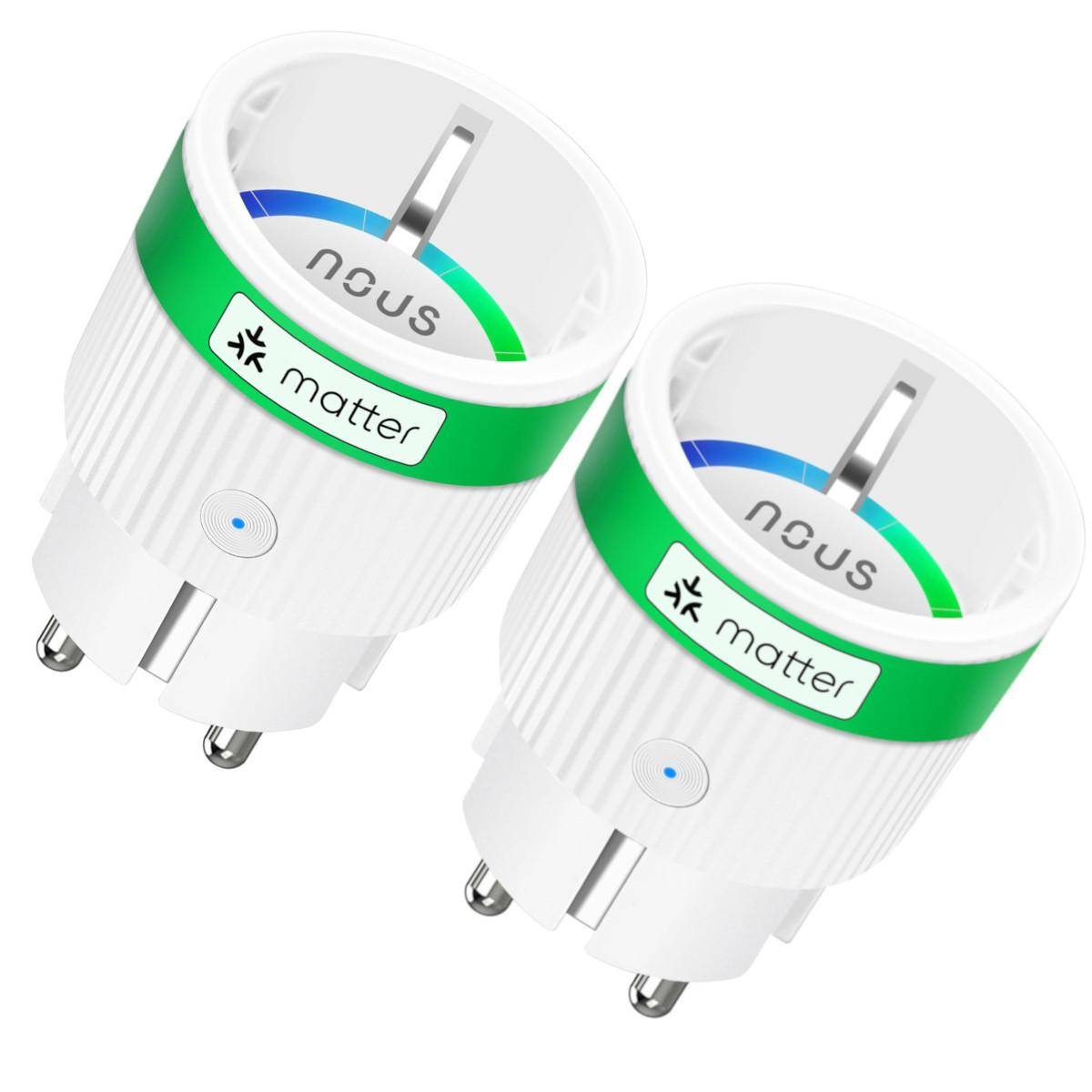 Nous A8M Smart Matter Steckdosen, WLAN, Energieüberwachung, Sprachsteuerung, 16A, 220-240V - Set Inhalt: 2er Set