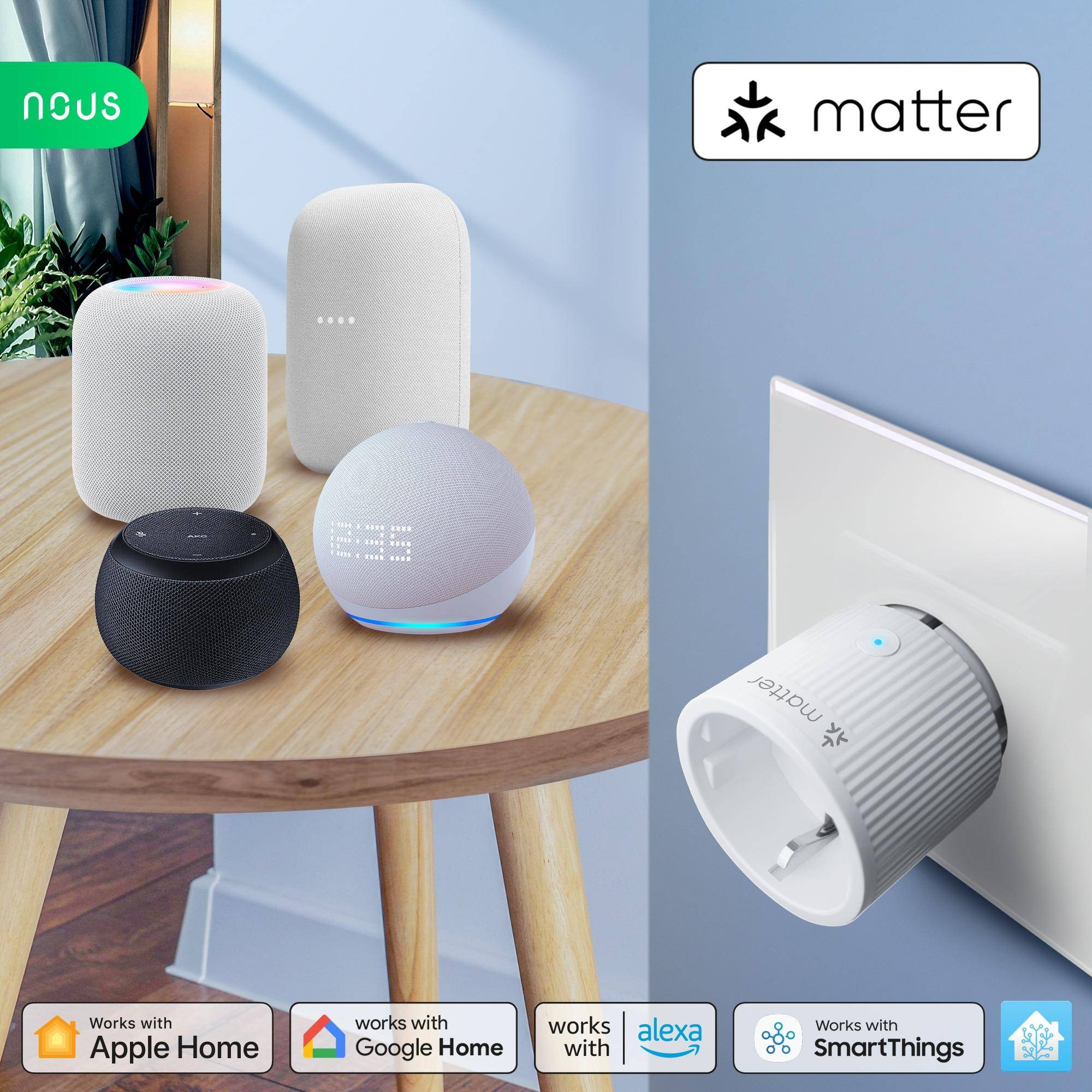 Nous A8M Smart Matter Steckdosen, WLAN, Energieüberwachung, Sprachsteuerung, 16A, 220-240V - Set Inhalt: 2er Set