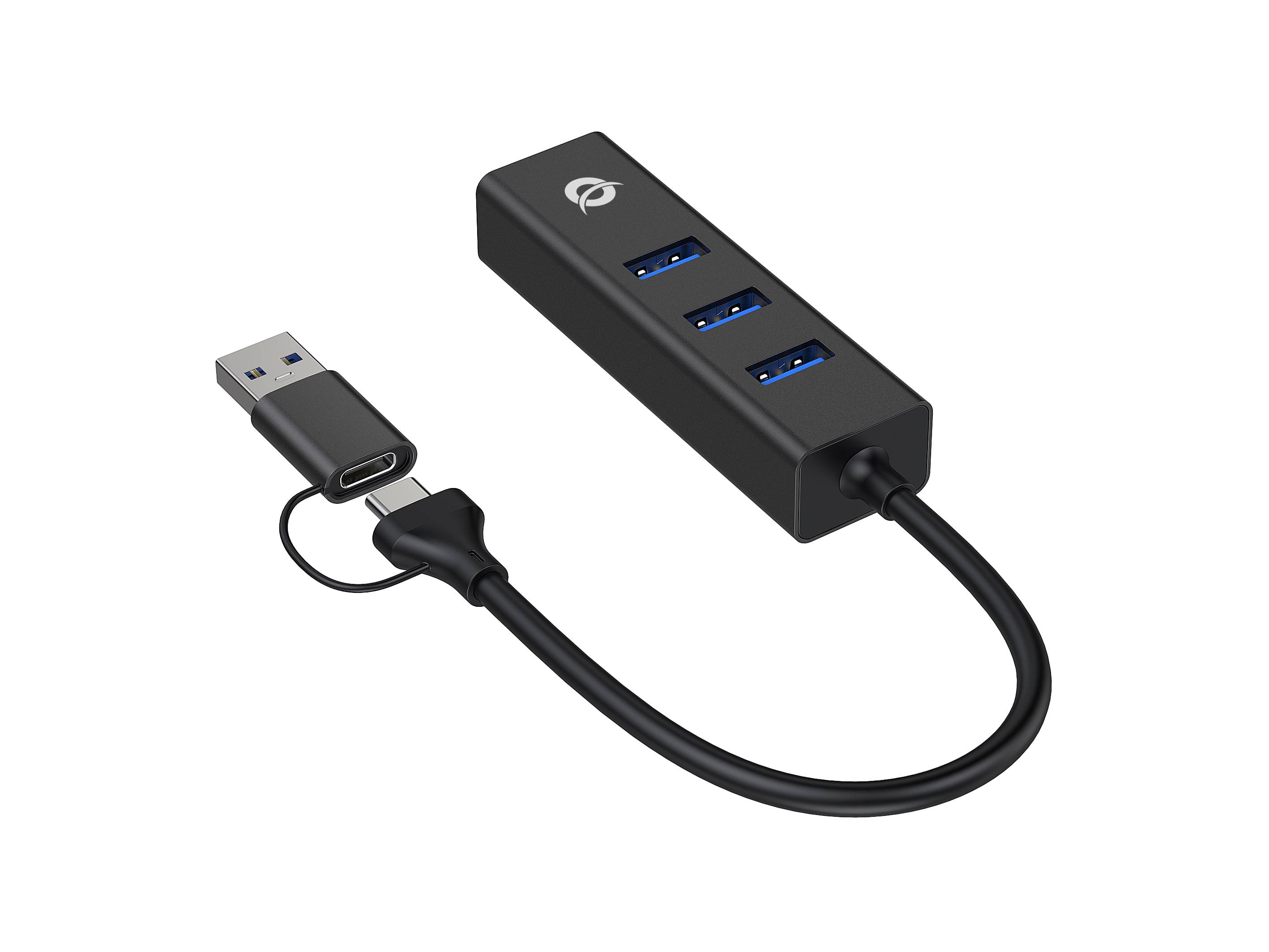Conceptronic Adapter USB3.0-> RJ45.3xUSB3.0 TypC Ad 0.15m sw - Adapter - Netzwerk