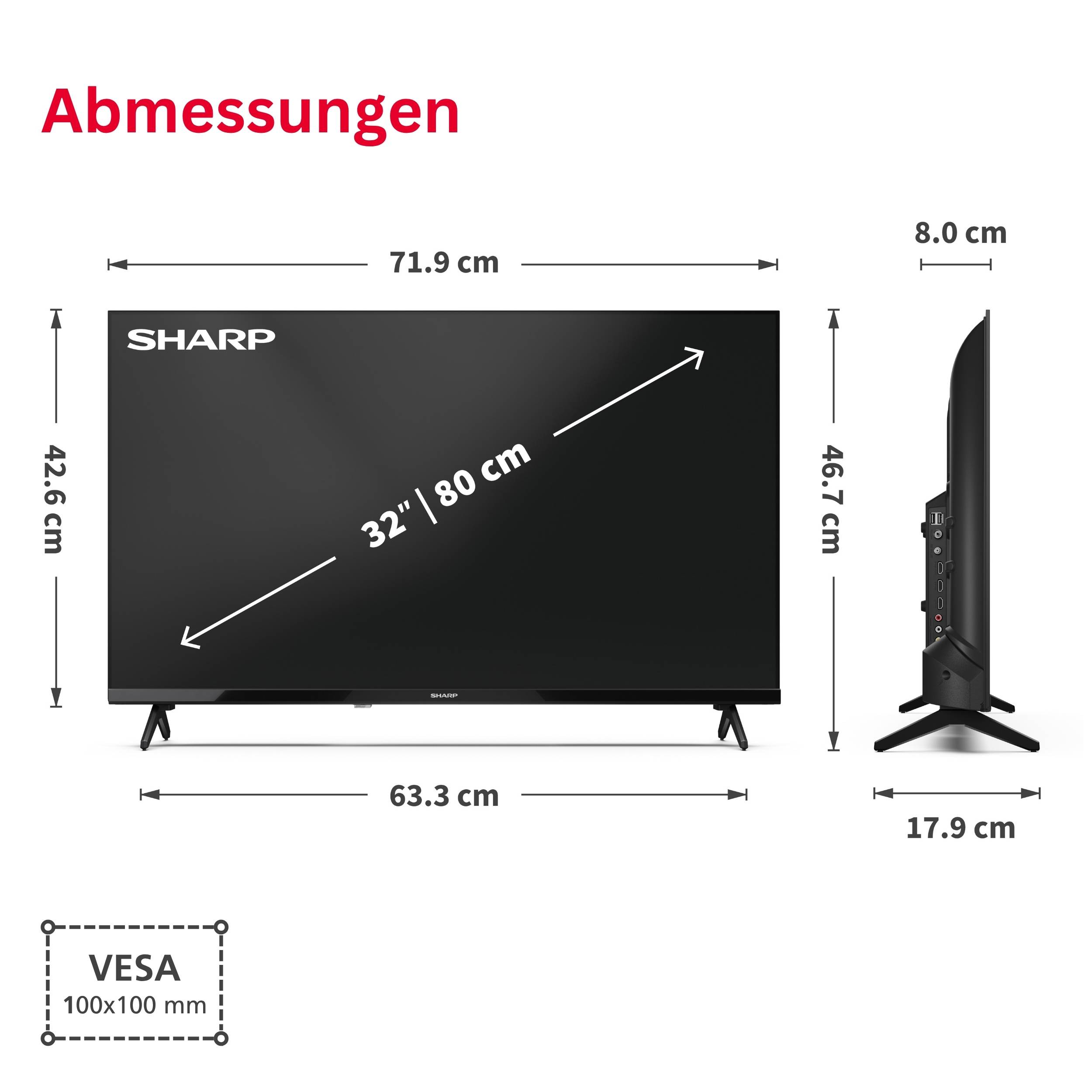 SHARP 32HA1705E 32 Zoll Fernseher LED TV mit HD Auflösung und Triple-Tuner DVB-C/-T2/-S2 (2026)