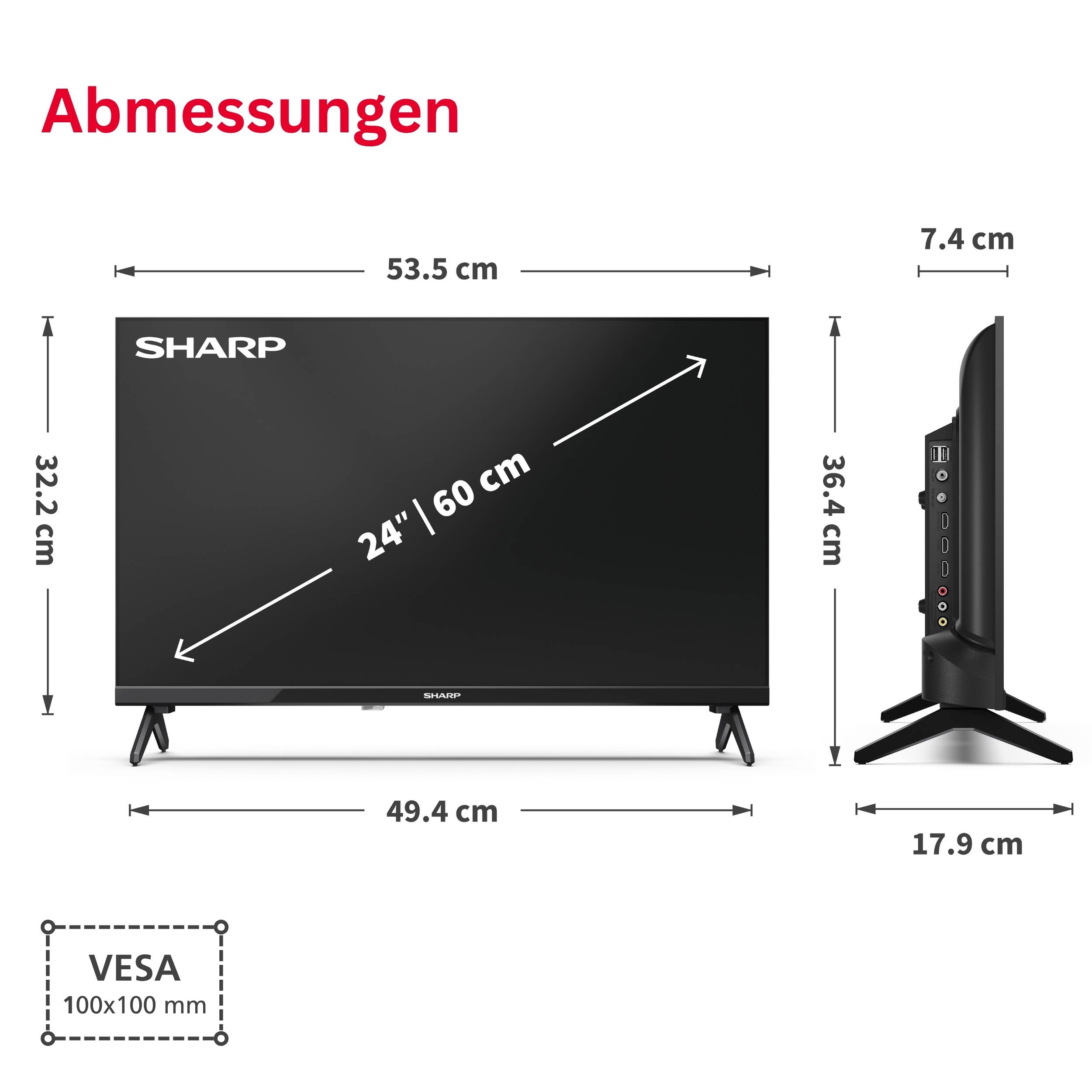 SHARP 24HA1705E 24 Zoll Fernseher LED TV mit HD Auflösung und Triple-Tuner DVB-C/-T2/-S2 (2026)