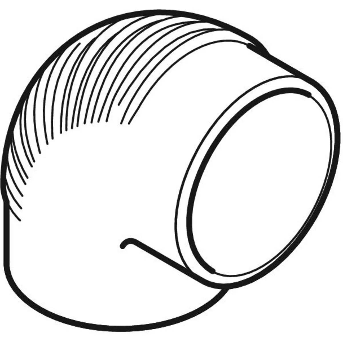Schwarze Linienzeichnung einer zylindrischen Gewinde-Kappe oder aufschraubbaren Kappe, die in Perspektive auf weißem Hintergrund dargestellt ist.