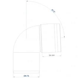 Technische Zeichnung einer Rohrbogen-Verschraubung mit Bezeichnung DN 75, die eine 67,5°-Biegung und eine Abschnittslänge von 54 mm zeigt.