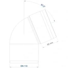 Technisches Diagramm eines gebogenen Rohrkrümmers mit der Bezeichnung DN 110, das einen Winkel von 67,5° und eine Segmentlänge von 65 mm zeigt.