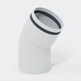 Weißer abgewinkelter PVC-Rohrbogenschelle auf einfachem Hintergrund.