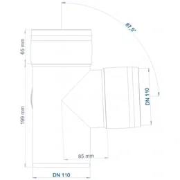 Technisches Diagramm einer PVC-Rohrverschraubung: eine 110-mm-T-Verbindung mit 67,5-mm-Seitenzweig und 67,5°-Winkel, gekennzeichnet mit Abmessungen in Millimetern.