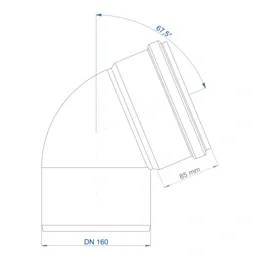 Technisches Schaubild eines abgewinkelten Rohrkrümmers mit der Bezeichnung DN 160, der eine Biegung von 67,5° und eine Segmentlänge von 85 mm aufweist.
