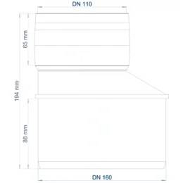 Technisches Schaubild eines Rohrreduzierers mit DN 110 oben und DN 160 unten, mit beschrifteten Abmessungen von 65 mm, 194 mm und 88 mm.